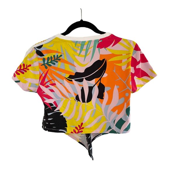 Adidas Womens Tropical Print Tie-Front Cropped T-Shirt Multicolor Size XS Island - Picture 7 of 8